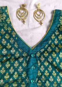 Handstitched Green Ethnic Kurta with Gold Print✨️