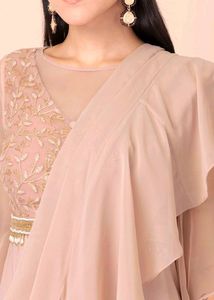 Indya Embroidered Pre Draped Mauve Saree