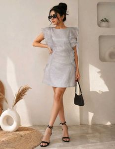 Chic Grey Ruffle Dress