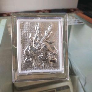 Elegant 999 Silver Saraswati Maa Photo Stand Frame