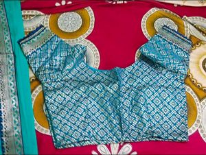 Elegant Teal Saree with Golden Border