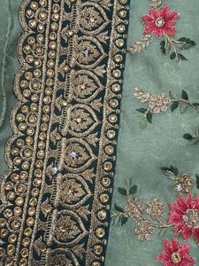 Elegant Green Floral Embroidered Saree