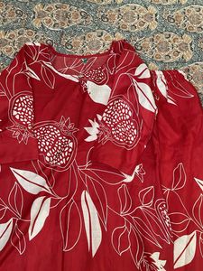 Red Pomegranate Print Kurta Set