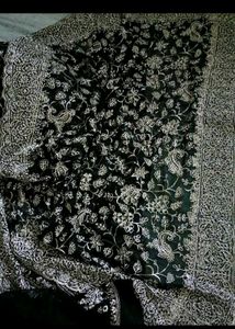 Elegant Dark Green Embroidered Saree