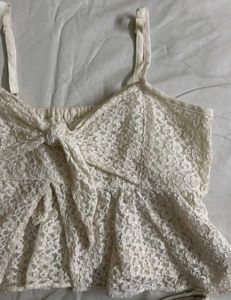 Cream Lace Tie-Front Cami Top