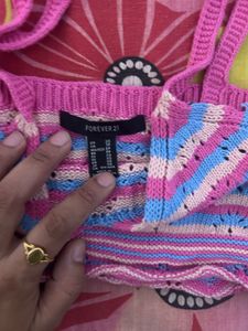Pink & Blue Striped Knit Top