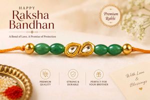Elegant Green Beaded Kundan Rakhi.