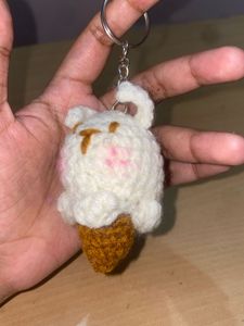 Cute Crochet Ice Cream Bear Keychain