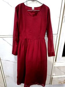 Maroon Kurti with Grey Pants