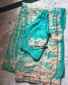 Brand New Turquoise Sequined saree &amp; blouse