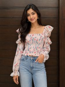 Floral Smocked Square Neck Top