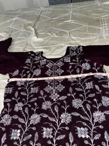 Embroidered burgundy suit set