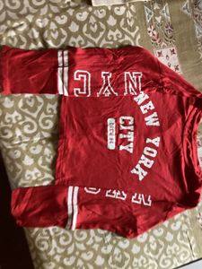 Red NYC Graphic Long Sleeve Top