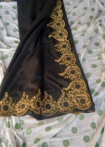 Elegant Black Saree with Gold Embroidery