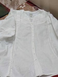 White Lace Detail Button-Up Tunic