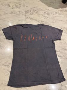 Grey T-Shirt with Orange Star Print
