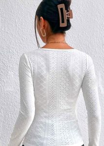 🔥Chic Eyelet Square Neck Long Sleeve Top