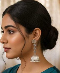 Silver Jhumka Earrings with Pearls