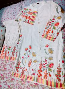 White khadi Kurta with Floral Pants
