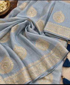 Elegant Blue Saree with Gold Border