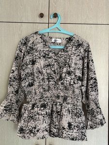 Chic Smocked Waist Floral Print Top