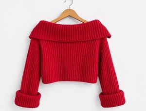 Red Cropped Knit Cardigan
