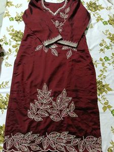 Maroon Embroidered Kurta Set
