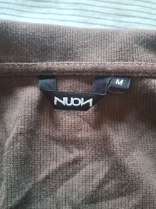 Brown Collared Short Sleeve Top