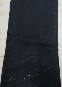 Black Flare Jeans with Rhinestone D