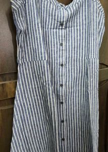 Blue &amp; White Striped Midi Dress