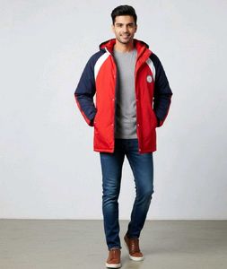 Red & Navy Stylish Hooded Jacket 38 Chest