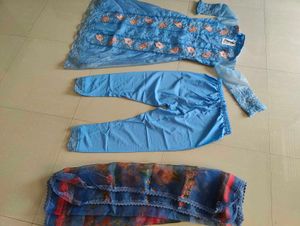 Elegant Blue Floral Embroidered Kurta Set
