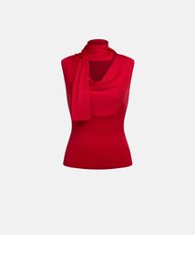 Chic Red Drape Top with Scarf