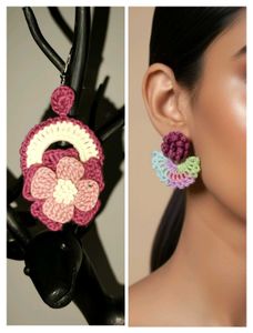 Multicolour Handmade Crochet Flower Earrings