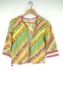 Aania Lime Green Kurta With Printrd Shrug (Women)