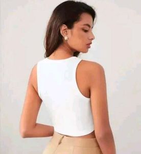 White Crop Top with Butterfly Design