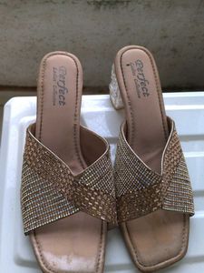 Sparkly Embellished Block Heel Slides
