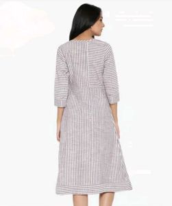 White &amp; Grey Striped Cotton Dress For Women