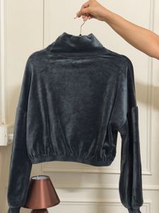 Velvet Mock Neck Cropped Top