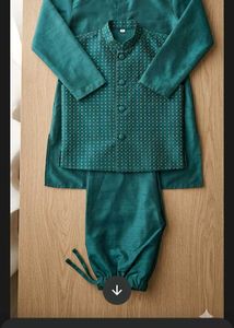 Teal Jacquard Kurta Set