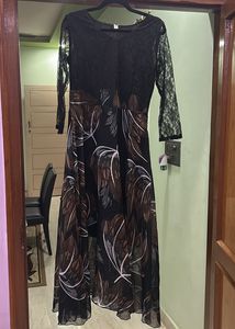 Elegant Black Lace & Floral Print Gown