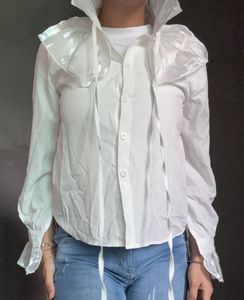 White Ruffled Neck Shirt