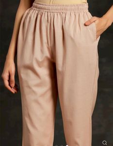 Libas Peach Solid Cotton Straight Fit Trouser