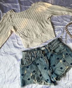 Surplice Neck Ribbed Knit Crop Top