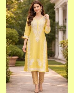 PURE SILK Elegant Yellow Chikankari Kurta Set