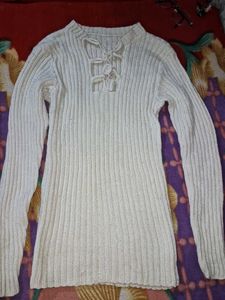Cream Knit Sweater with Unique Detail