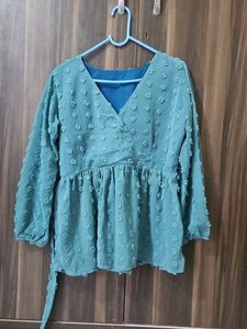 Chic Textured Teal Wrap Top