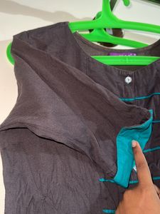 Grey Cyan Long Kurta