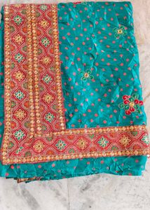 Stunning Teal Embroidered Saree