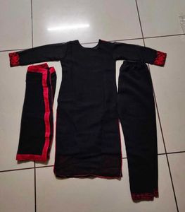 Black &amp; Red Embroidered Kurta Set